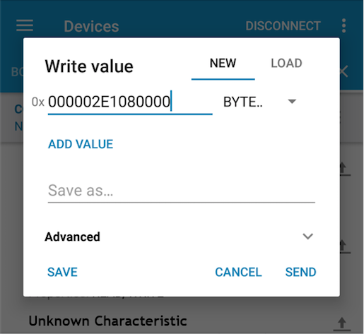 nRF Connect App send value